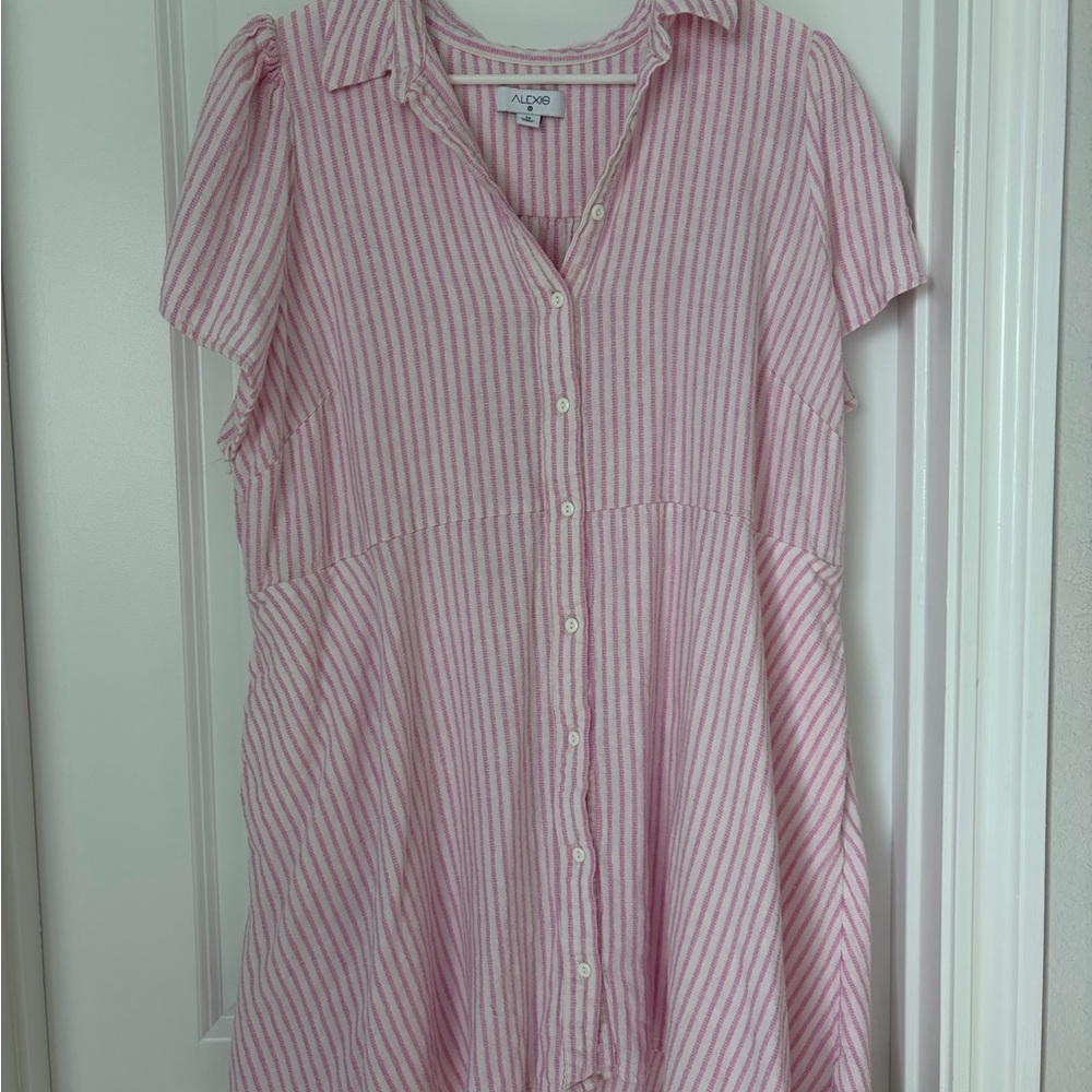 Pink Stripe Button-Front Shirt Dress